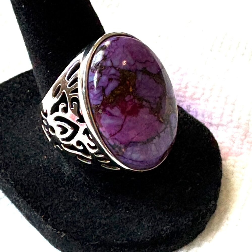 Purple Turquoise Statement Ring 925 Sterling Silv… - image 3